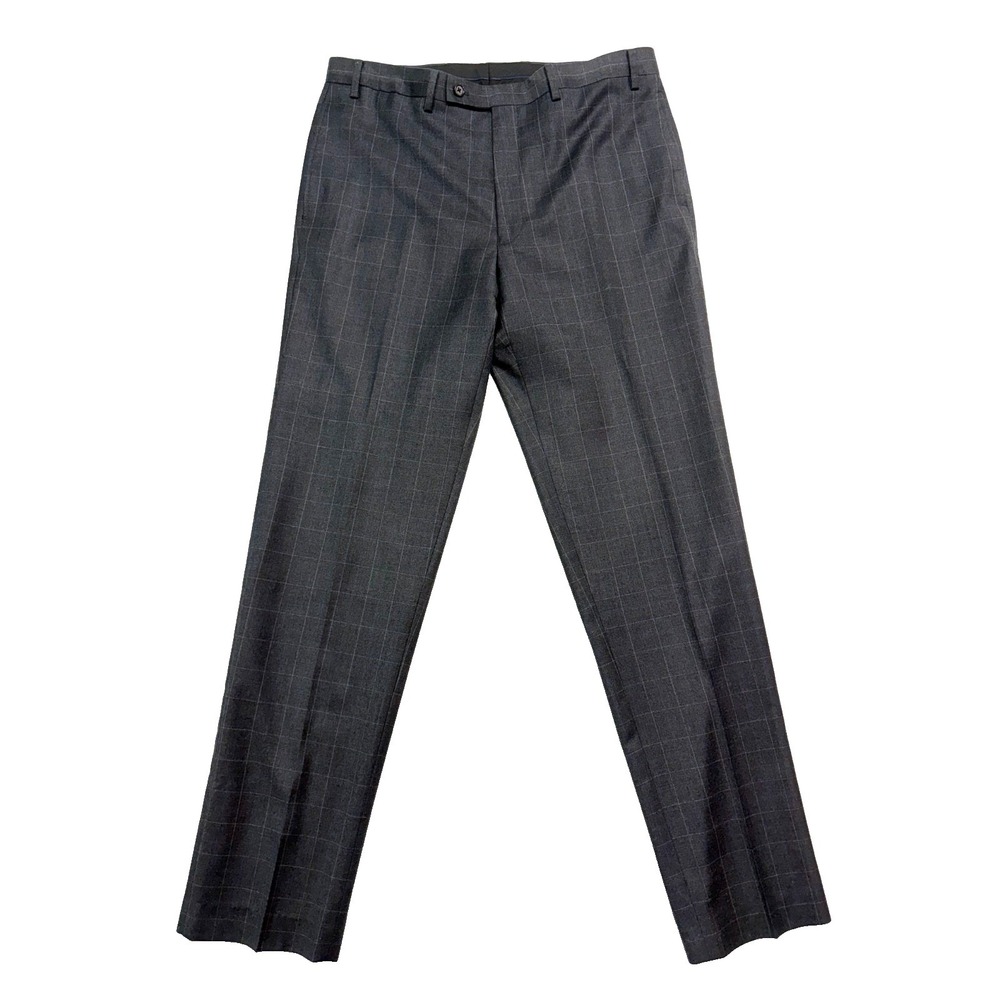 Ralph Lauren 36x34 Charcoal Windowpane Dress Suit Pants Trouser Wool Flat Front